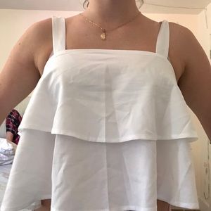 white ruffle top with tie straps